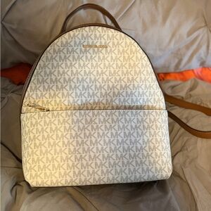 Michael Kors Cream MK Logo Backpack with Tan Trim